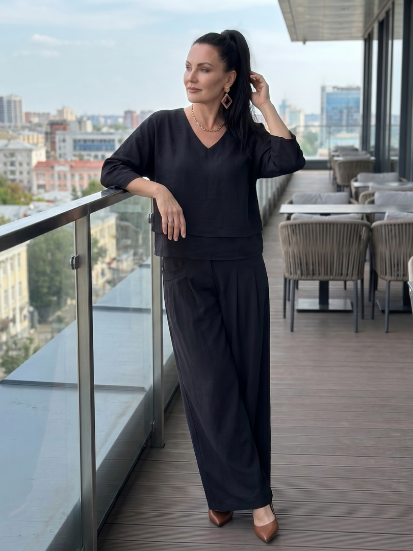 River | Layered Top and Wide Leg Trouser Set