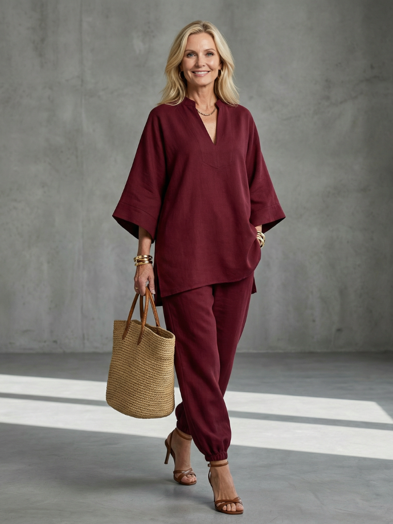 Georgiana | V-Neck Tunic and Gathered Trouser Set
