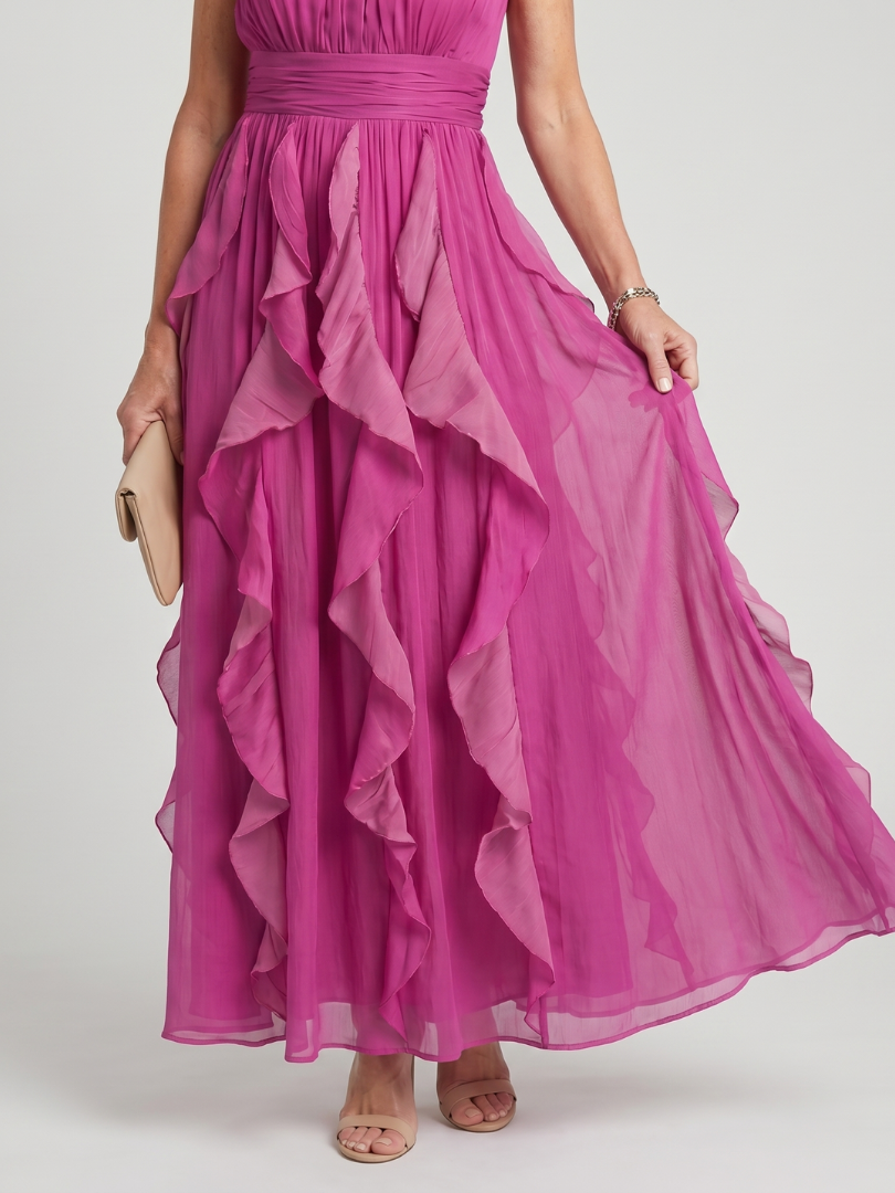 Orea | High Neck Gathered Ruffle Tiered Maxi Dress