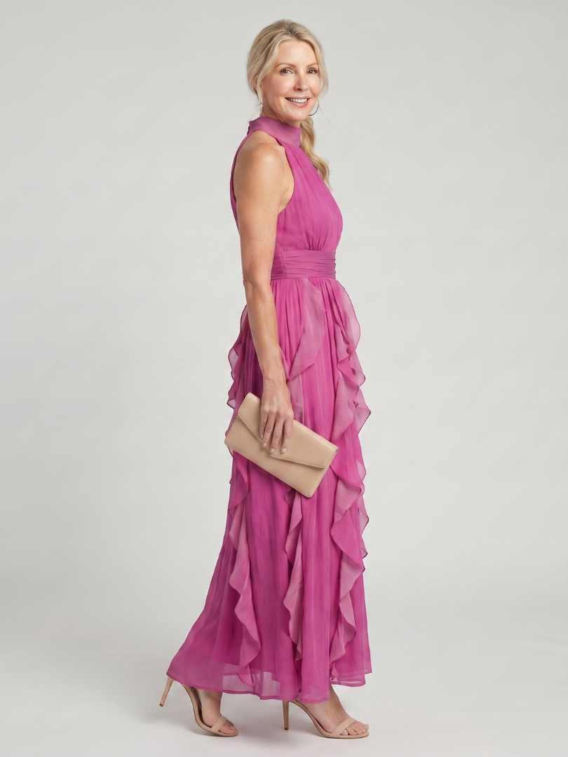 Orea | High Neck Gathered Ruffle Tiered Maxi Dress