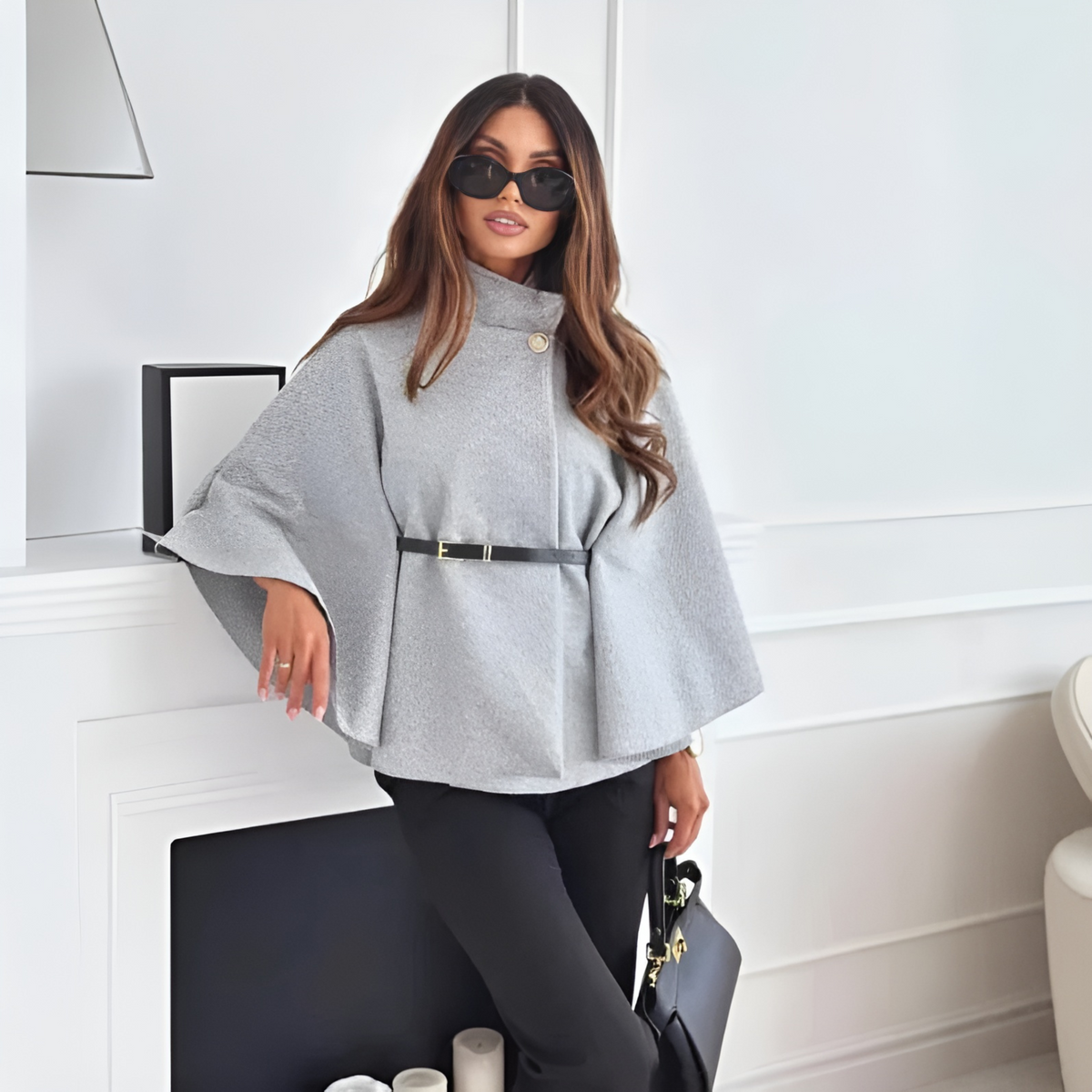 FENITH™ - Classy High Neck Belted Cape Top