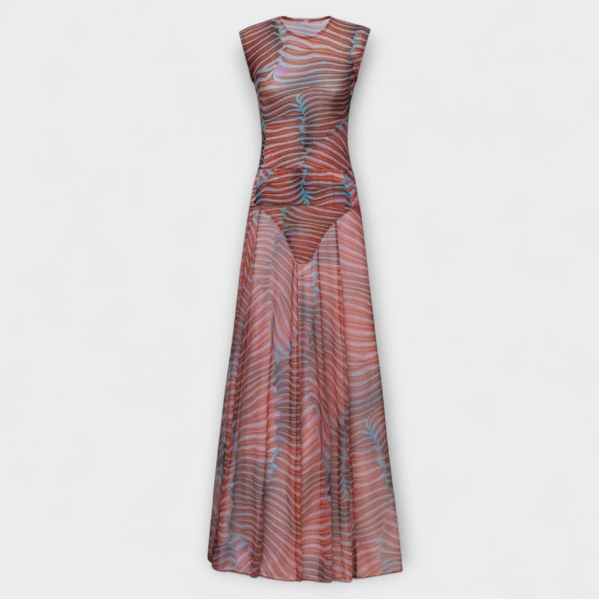 Phoenix – Shimmering Wave Mesh Bodysuit and Skirt Ensemble