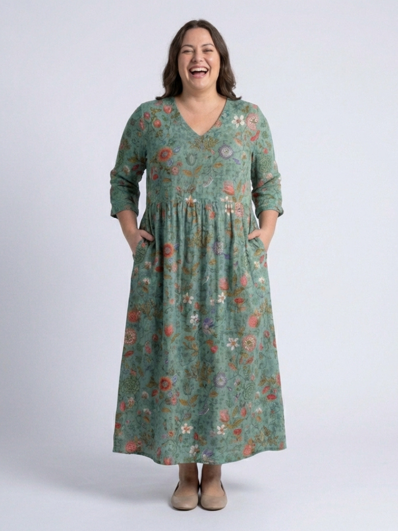 Marina | Floral V-Neck Three-Quarter Sleeve Maxi Dress