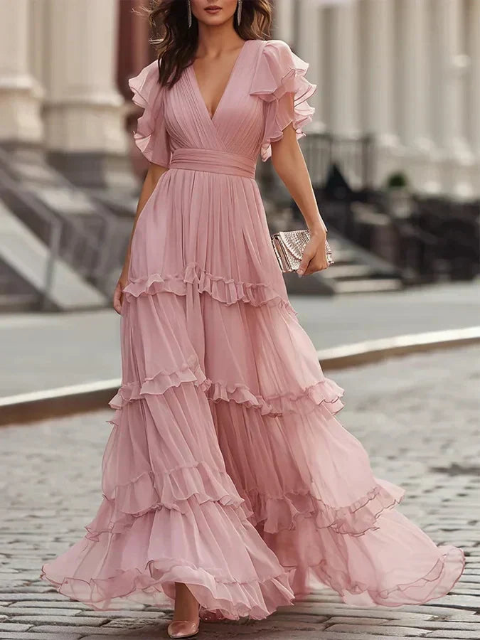 Zoe | Elegant Light Pink Wedding Maxi Dress