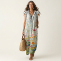Josette | Ruffle V-Neck Linen Maxi Dress 16